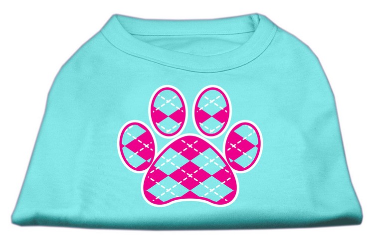 Argyle Paw Pink Screen Print Shirt Aqua Lg